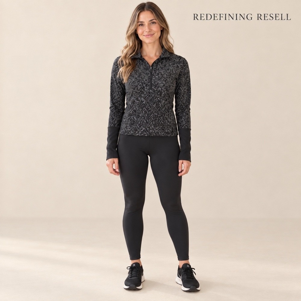 Lululemon Rest Less 1/4 Zip Pullover Black White Herringbone Size 4 Thumbholes